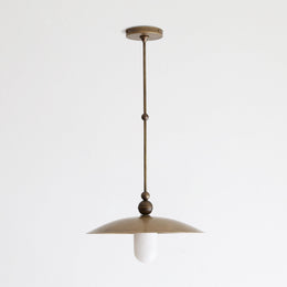 One-Light Rod-Hung Brass Dome Pendant with Alabaster Shade