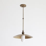 One-Light Rod-Hung Brass Dome Pendant with Alabaster Shade