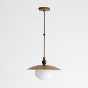 One-Light Rod-Hung Brass Dome Pendant with Opal Glass Globe