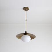 One-Light Rod-Hung Brass Dome Pendant with Opal Glass Globe