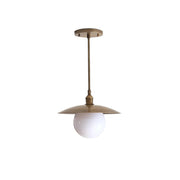 One-Light Stem Pendant with Brass Disc and Opal Globe
