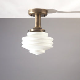 One-Light Stepped Art Deco Glass Semi-Flush Mount Ceiling Light
