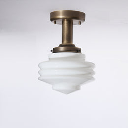 One-Light Stepped Art Deco Glass Semi-Flush Mount Ceiling Light