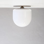 Opal Glass Dome Flush Mount Ceiling Light with Flat Brass Canopy