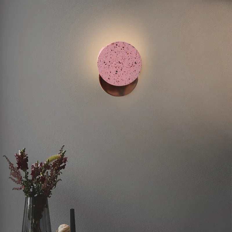 Pink Modern Metal Back Plate Terrazzo Round Wall Sconces