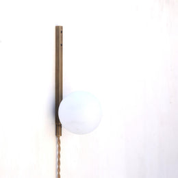 Plug-In Brass Wall Sconce with Opal Globe