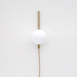 Plug-In Brass Wall Sconce with Opal Globe