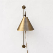 Plug-In Swing Arm Wall Sconce with Brass Cone Shade