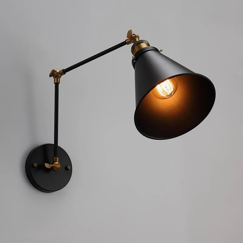 Retro Black Double Swing Arm Metal Bell Wall Lighting