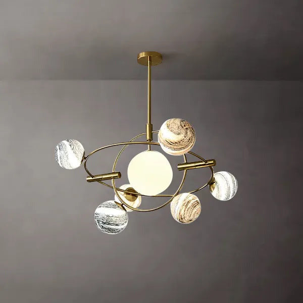 Creative Modern Brass Rotating Planet Round Chandelier