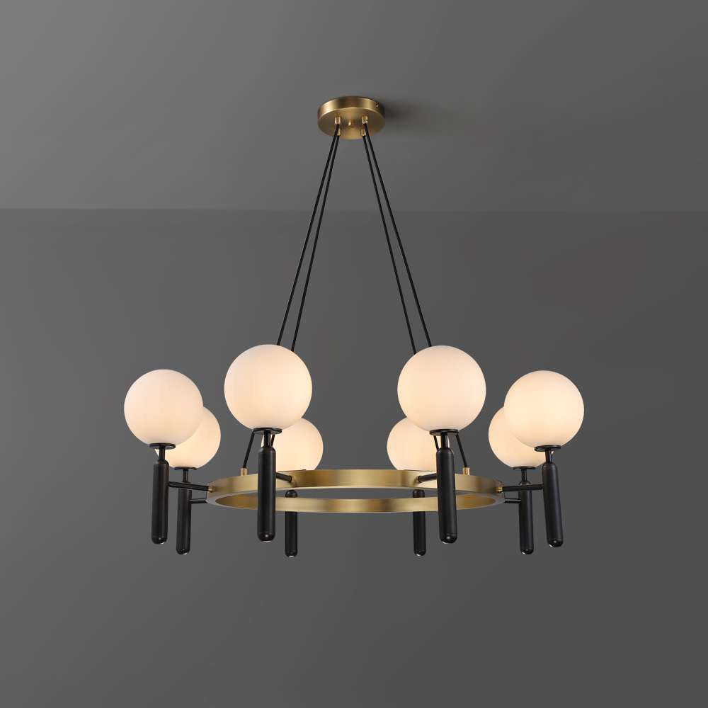 Arianna Modern Gold And White Glass Round Chandelier