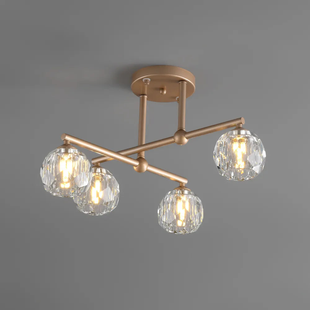 Semi-Flush Mount Gold Crystal High Ceiling Chandelier