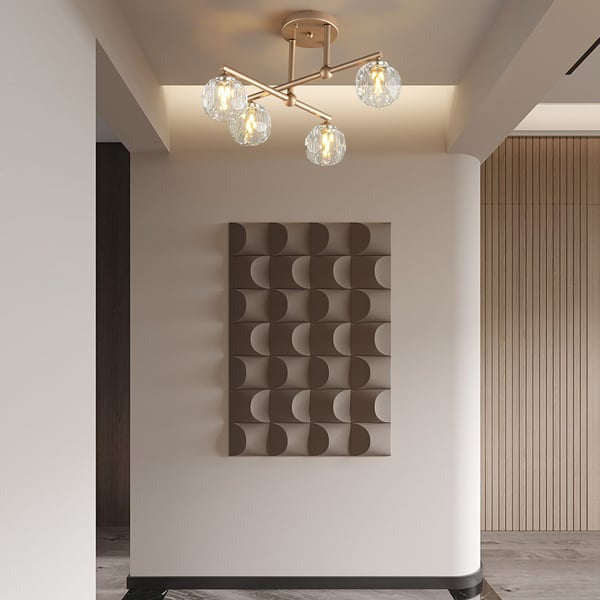 Semi-Flush Mount Gold Crystal High Ceiling Chandelier