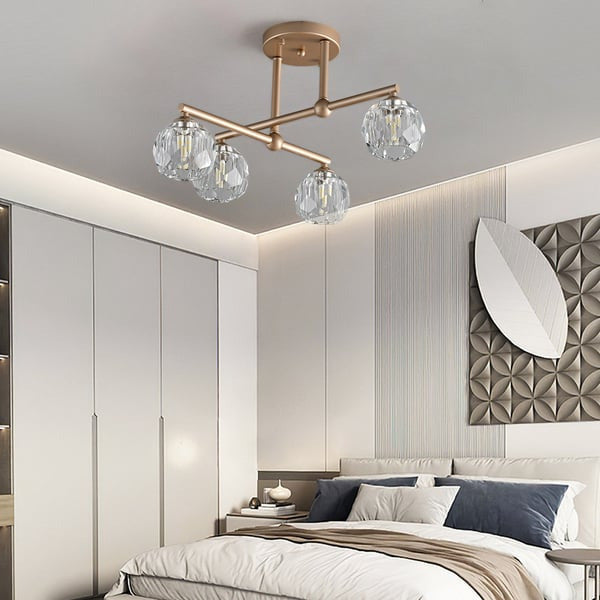 Semi-Flush Mount Gold Crystal High Ceiling Chandelier
