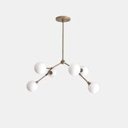 Six-Light Branching Chandelier with Opal Glass Globes