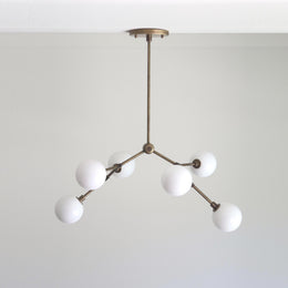 Six-Light Branching Chandelier with Opal Glass Globes