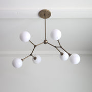 Six-Light Branching Chandelier with Opal Glass Globes