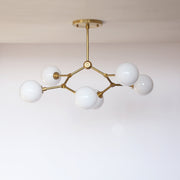 Six-Light Branching Chandelier with Opal Glass Globes