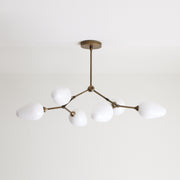 Six-Light Brass Branch Chandelier with Opal Teardrop Shades