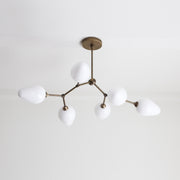 Six-Light Brass Branch Chandelier with Opal Teardrop Shades