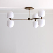 Six-Light Brass Chandelier with Opal Capsule Shades