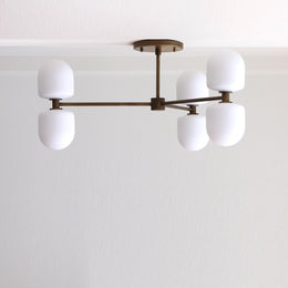 Six-Light Brass Chandelier with Opal Capsule Shades