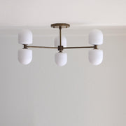 Six-Light Brass Chandelier with Opal Capsule Shades
