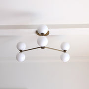 Six-Light Brass Chandelier with Opal Glass Globes
