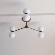 Six-Light Brass Chandelier with Opal Glass Globes