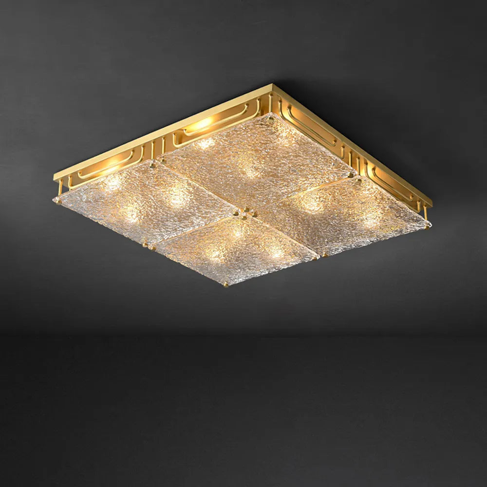 square-brass-ceiling-light-with-textured-clear-glass-1