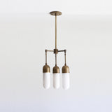 Three-Light Brass Chandelier with Alabaster Capsule Shades