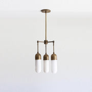 Three-Light Brass Chandelier with Alabaster Capsule Shades