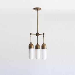 Three-Light Brass Chandelier with Alabaster Capsule Shades