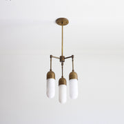 Three-Light Brass Chandelier with Alabaster Capsule Shades