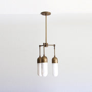 Three-Light Brass Chandelier with Alabaster Capsule Shades
