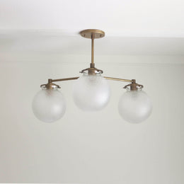 Three-Light Brass Chandelier with Diamond-Cut Frosted Globes