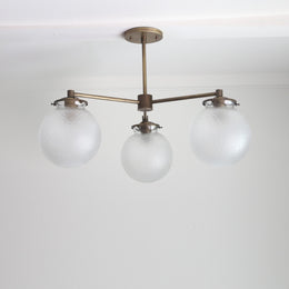 Three-Light Brass Chandelier with Diamond-Cut Frosted Globes