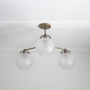Three-Light Brass Chandelier with Diamond-Cut Frosted Globes