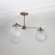Three-Light Brass Chandelier with Diamond-Cut Frosted Globes