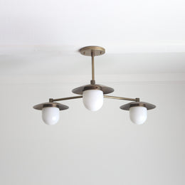 Three-Light Brass Chandelier with Disc Shades