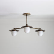 Three-Light Brass Chandelier with Disc Shades
