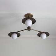 Three-Light Brass Chandelier with Disc Shades