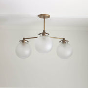 Three-Light Brass Chandelier with Frosted Globes