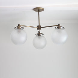 Three-Light Brass Chandelier with Frosted Globes