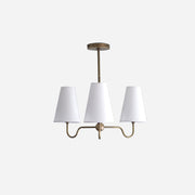 Three-Light Brass Chandelier with Linen Shades