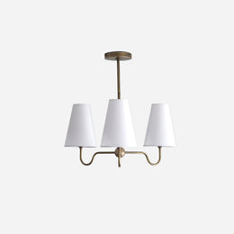 Three-Light Brass Chandelier with Linen Shades