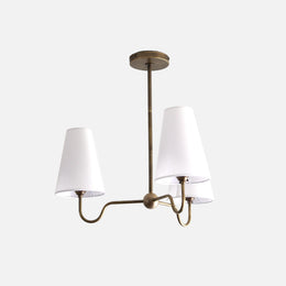 Three-Light Brass Chandelier with Linen Shades