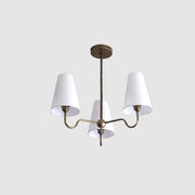 Three-Light Brass Chandelier with Linen Shades