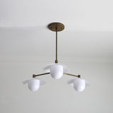 Three-Light Brass Chandelier with Matte Opal Glass Shades