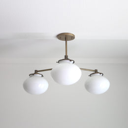 Three-Light Brass Chandelier with Opal Glass Globes